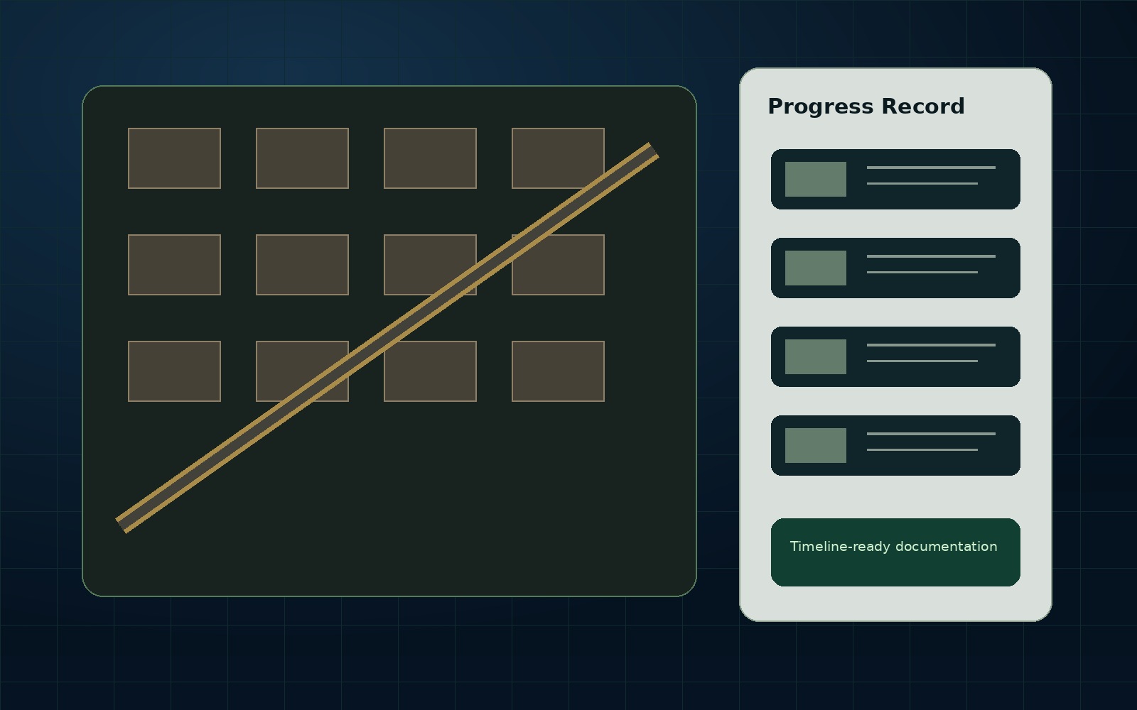 Construction progress documentation record with site imagery and timeline-ready deliverables